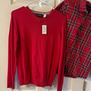 Boys sweater with plaid undershirt